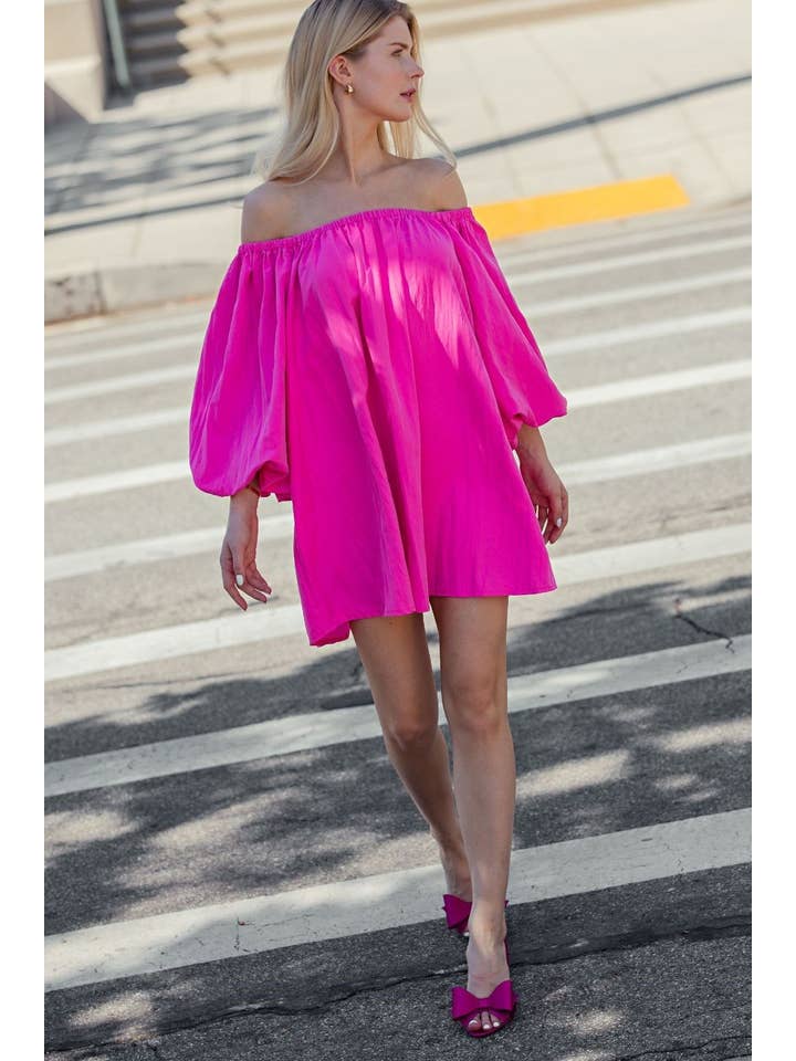 Glam - Wholesale Dress - Women's - Puff-Sleeve Off-The-Shoulder Mini Dress