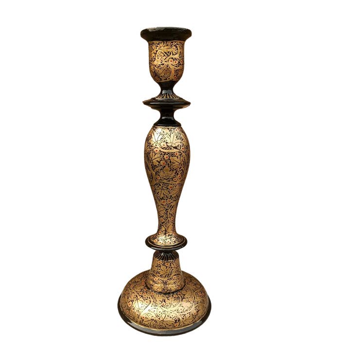 Dalit Goods Co - Wholesale Candle holder - Wooden Candle Stick Holder 12" | Black and Gold Leaf2