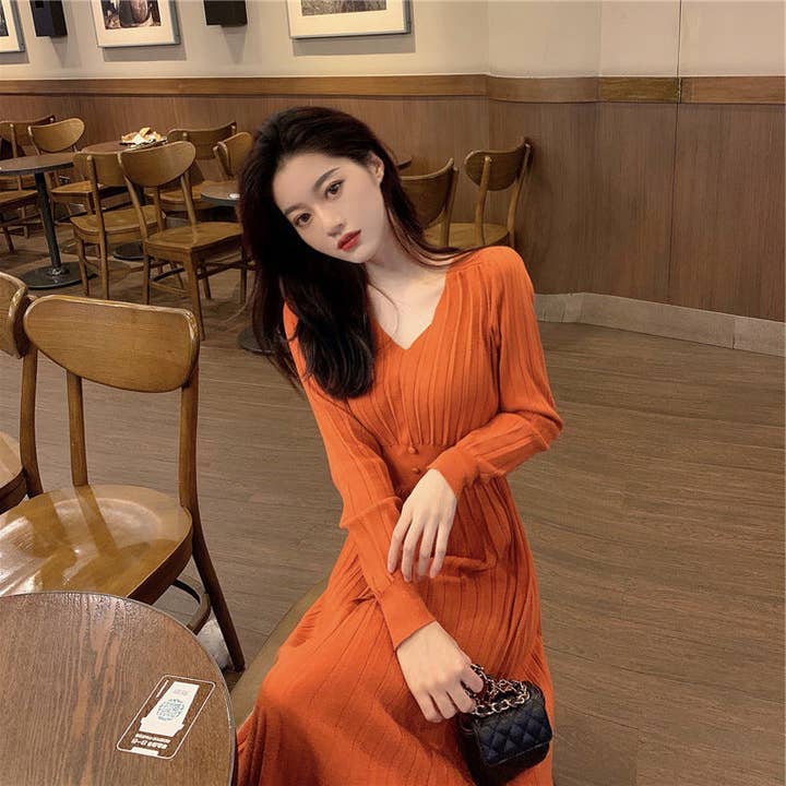 Marayn - Wholesale Dress - Women's - HighWaisted Knit Dress Chic Korean Style for Fall8