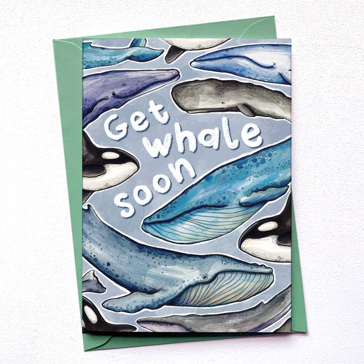 Fun whale get well soon card for wholesale by Alexia Claire Ltd