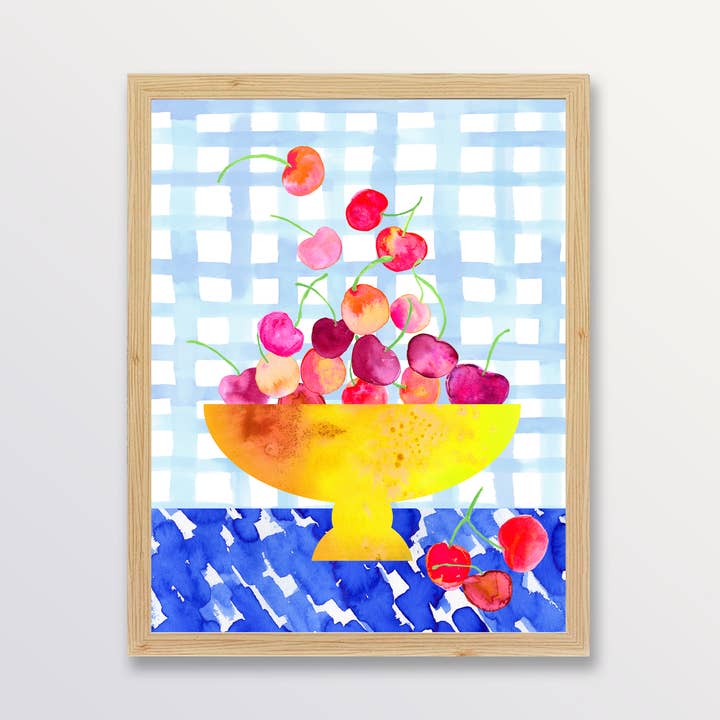 Décoration de cuisine imprimée sur un bol de cerises pour la vente par Aaryn West