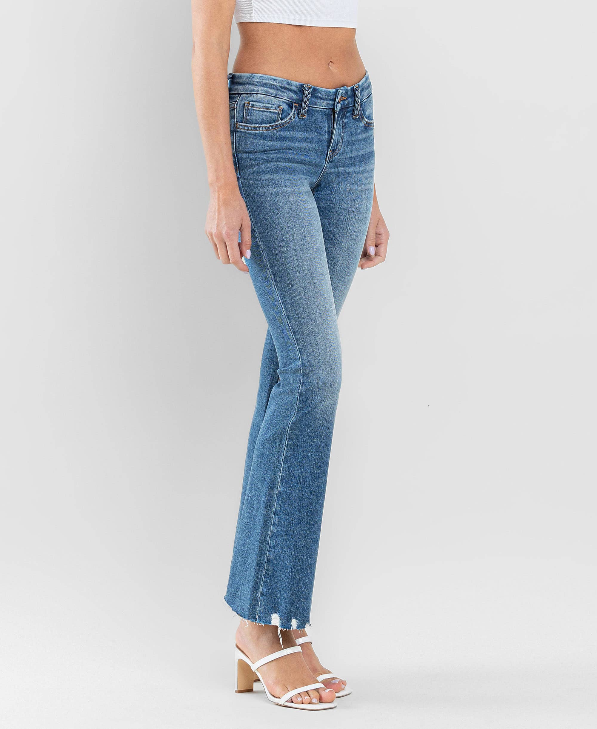 AMAZES LOW RISE BRAIDED BELT LOOP FLARE JEANS F5525 for wholesale on Faire5