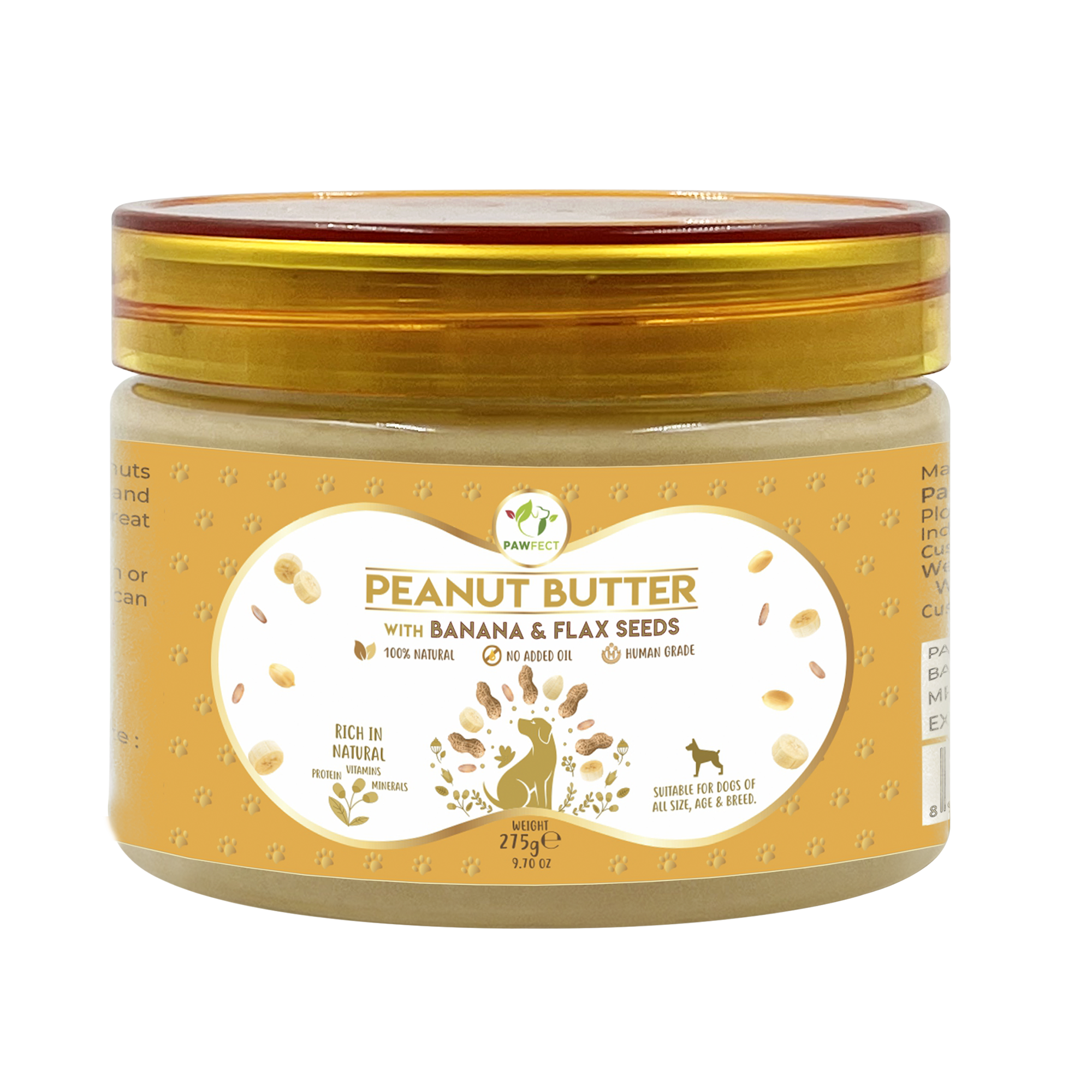 Pawfect Foods - Vendita all'ingrosso Snack - Cani - Burro di Arachidi con Banana e Semi di Lino per Cani e Cuccioli | 100% Naturale | Senza Zucchero, Sale, Olio di Palma | Senza Dolcificanti, Senza Xilitolo | Snack Sano per Cani0