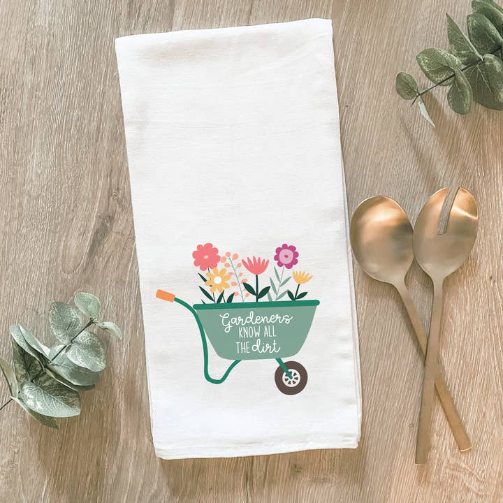 Flower Gardener Wheelbarrow - Cotton Tea Towel for wholesale by Lissi Designs