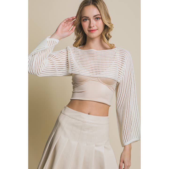 Open Knit Long Sleeve Cropped Sweater Top for wholesale by Apolline