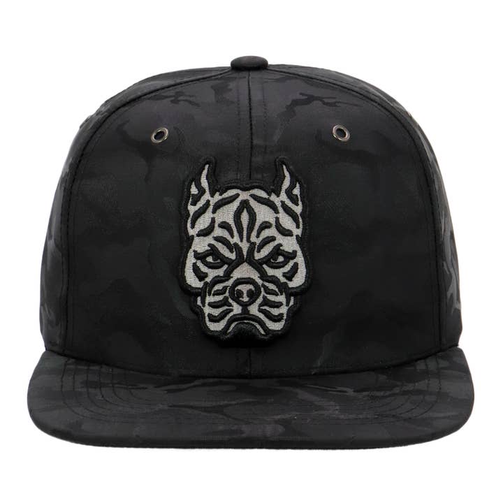 Cap Zone - Wholesale Flat Brim Cap - Unisex - Pitbull Dog Nylon Camo Flat Bill Snapback