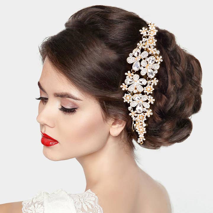 Teardrop Crystal Bead Floral Bun Wrap Headpiece for wholesale by Sensibling Corp.