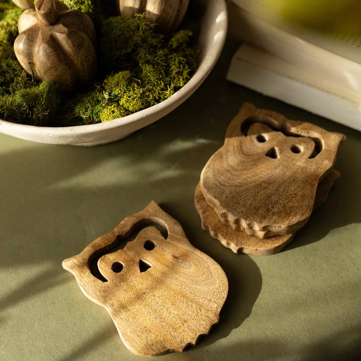 Owl Wood Coasters, Set Of 4 for wholesale by Foreside Home & Garden