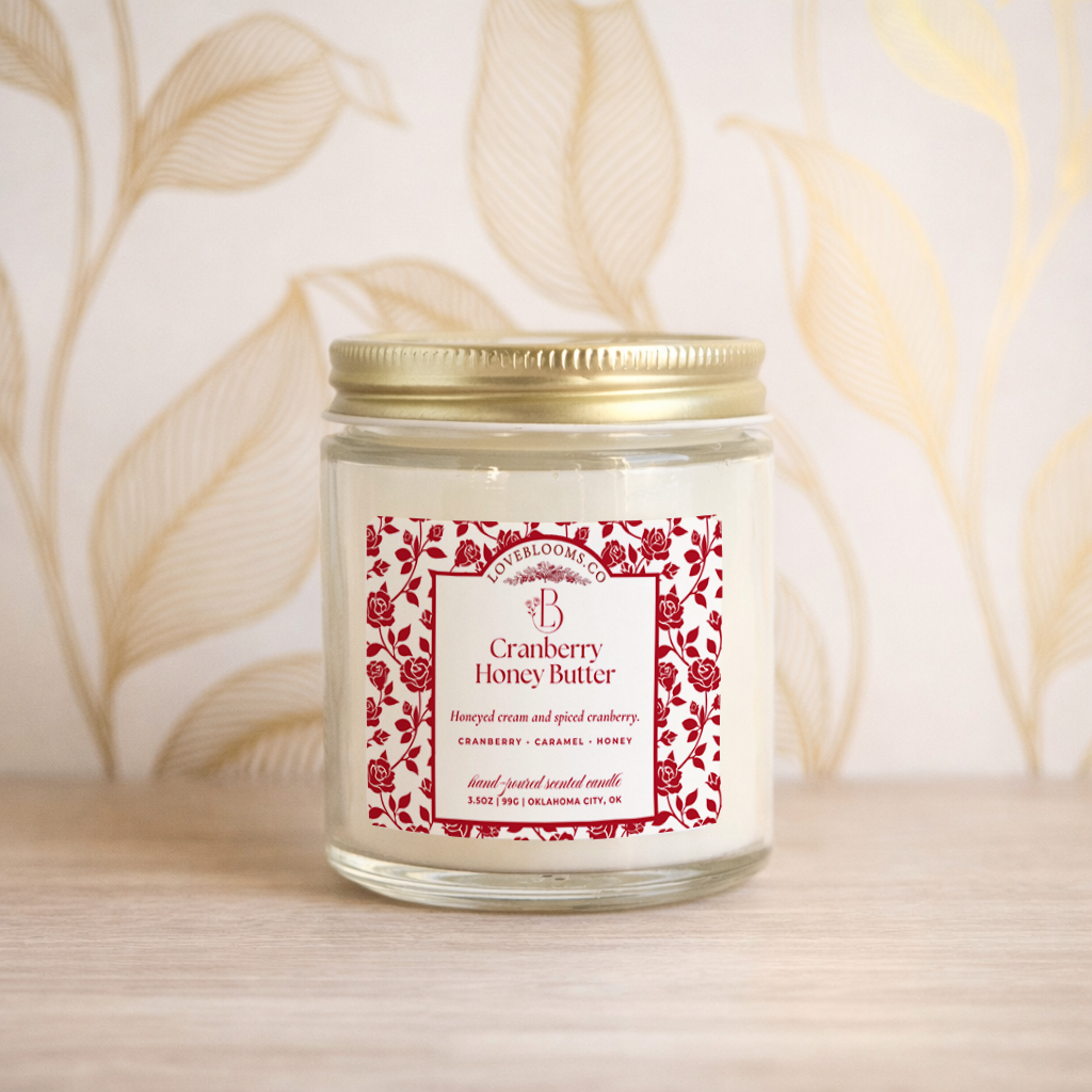 Love Blooms - Wholesale Jar/Filled Candle - Cranberry Honey Butter | Seasonal Scented Candle0