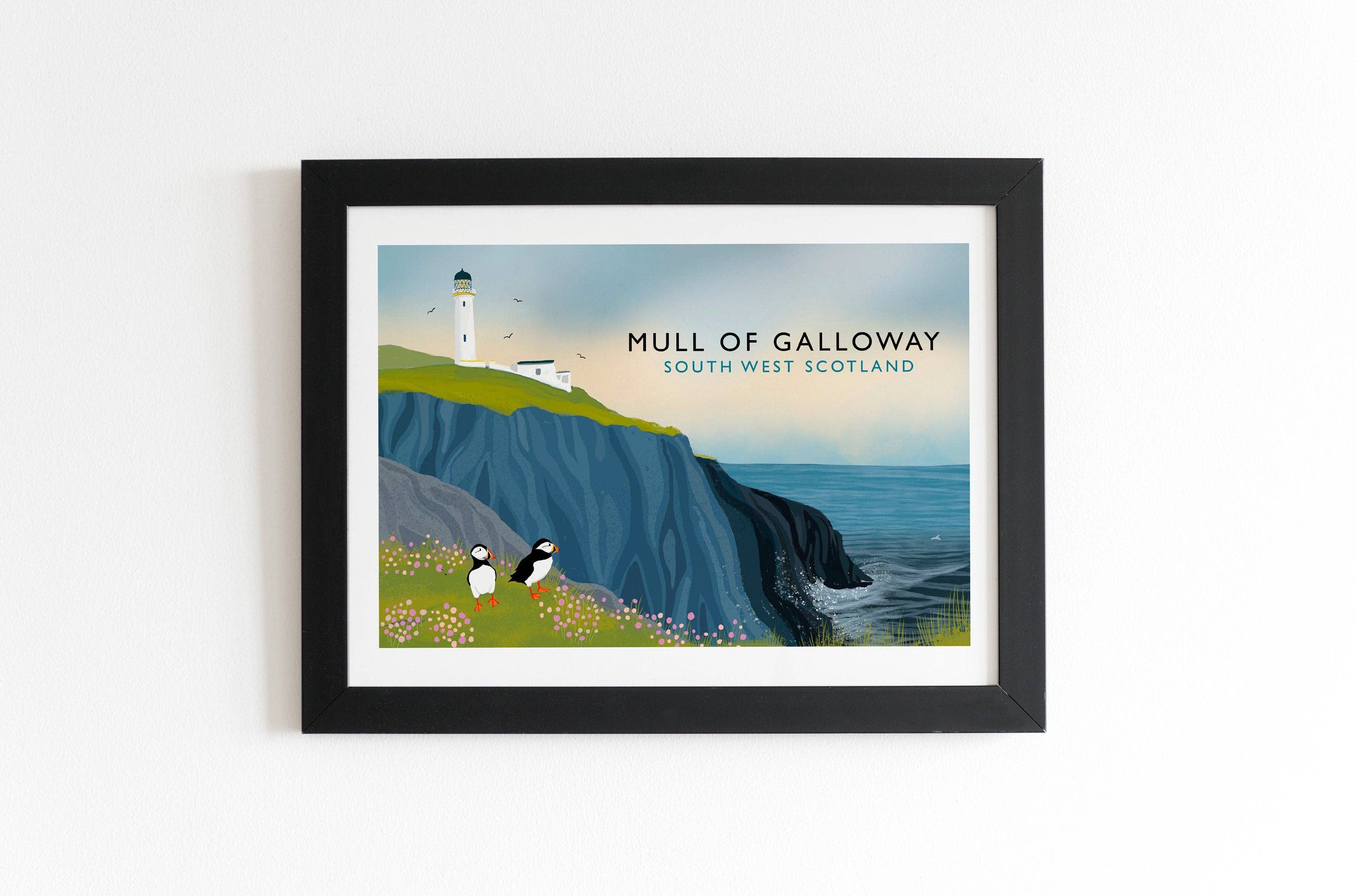 Galloway Arts - Wholesale Art Print - Mull of Galloway | Scottish Travel Poster | Signed by artist | Giclee Art print | Lighthouse print | Puffin Print1