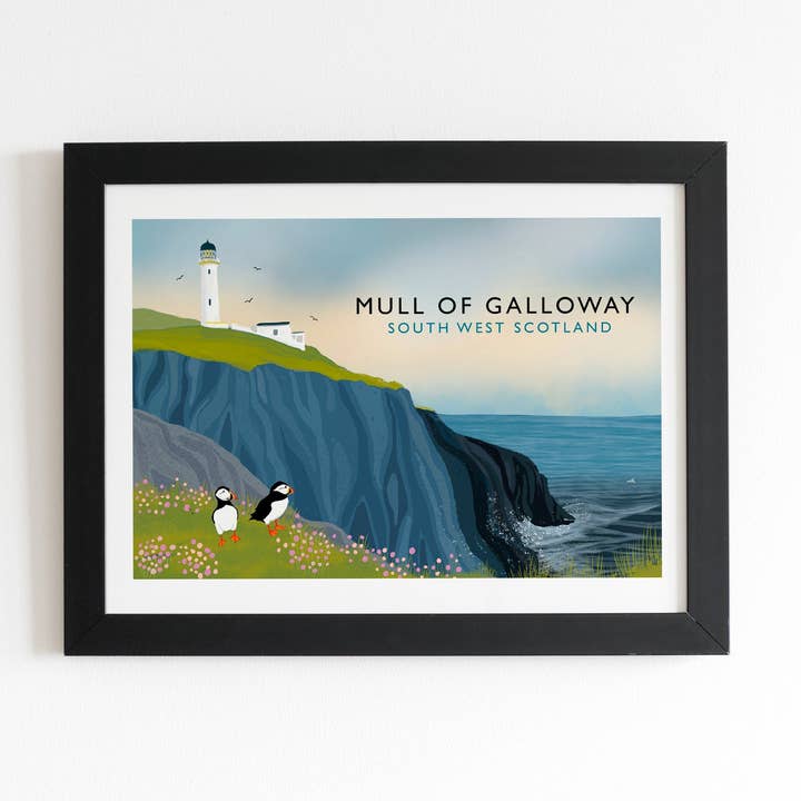 Galloway Arts - Wholesale Art Print - Mull of Galloway | Scottish Travel Poster | Signed by artist | Giclee Art print | Lighthouse print | Puffin Print1