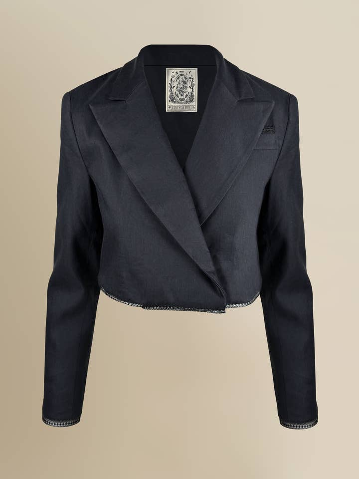 Morgaine Linen Blazer in Black for wholesale by Contessa Mills LLC