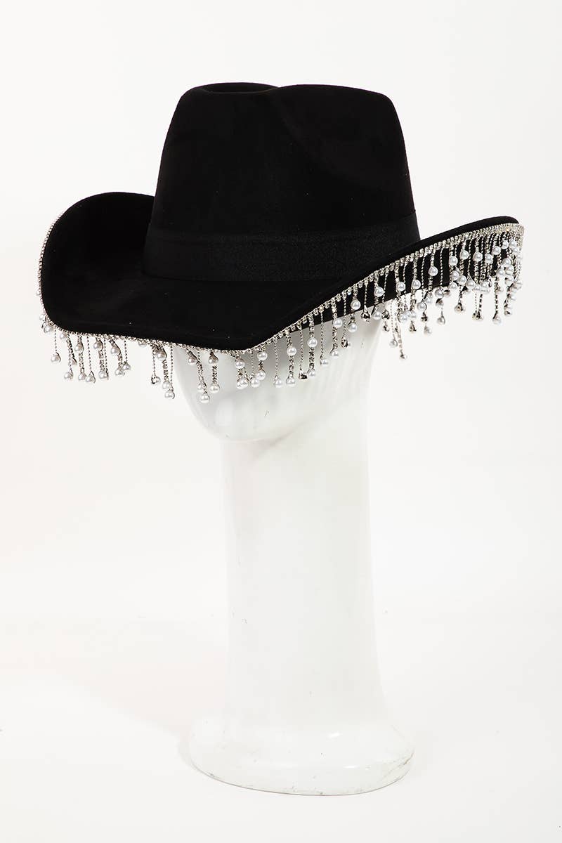 Collections by Fame Accessories – wholesale Cowboyhatt - Dam – Pärlhatt med strassfrans i västerländsk cowboystil3