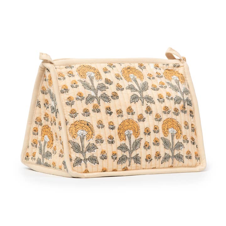 House of cotton – wholesale Make-up/cosmetic bag – Quilted Makeup Bag with Tassel – Wash Bag for Travel & Toiletries | Boho Floral Cosmetic Pouch | Natural0