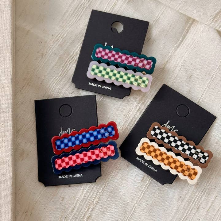 2pcs Korean Acetate Plaid Hair Clips Set_CWAHA07992 for wholesale by ACCITY