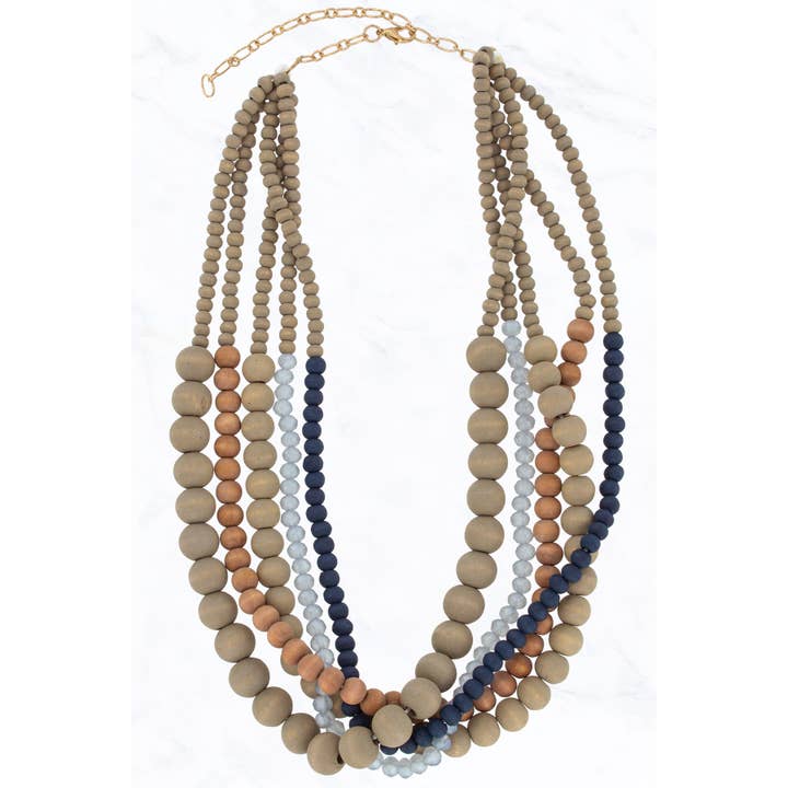 Suzie Q USA - Wholesale Beaded/Pearl Necklace - Multi Wood Bead Necklace