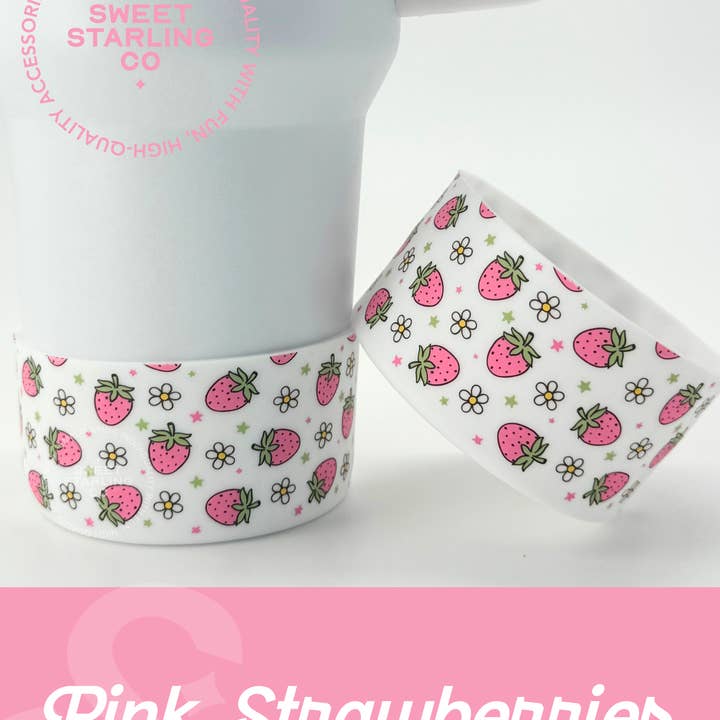 The Sweet Starling Co - Wholesale Drink Huggers & Koozies - Pink Strawberries Tumbler Boots