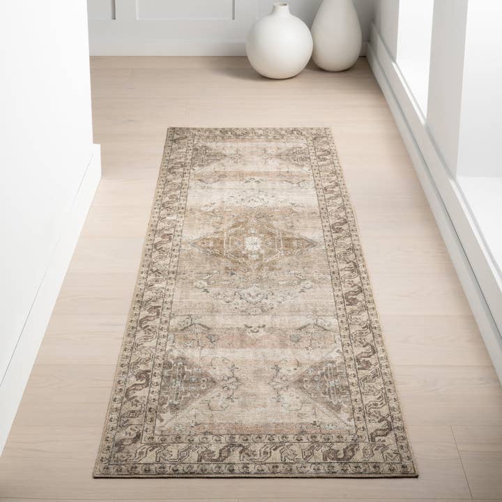 Beige Hillstone Collection Ahmeira Traditional Vintage Medallion Area Rug for wholesale on Faire