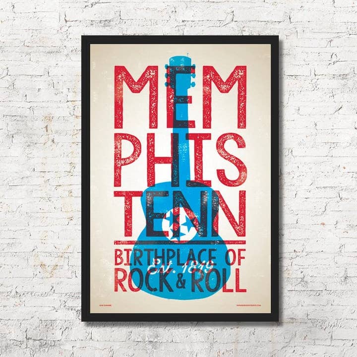 Decorazione da parete Tennessee con stampa tipografica rustica di Memphis per la vendita all'ingrosso da parte di Red Robot Design & Illustration