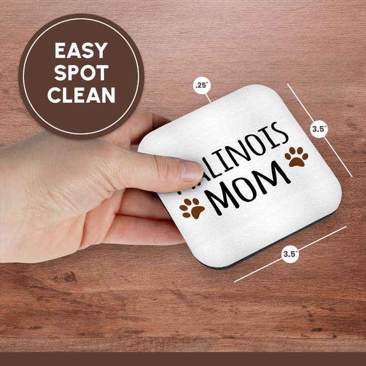 3dRose - Wholesale Coasters - 3dRose, Malinois Mom - Belgian Malinois dog breed - muddy brown doggie paw prints - doggy lover - pet owner, Coaster13