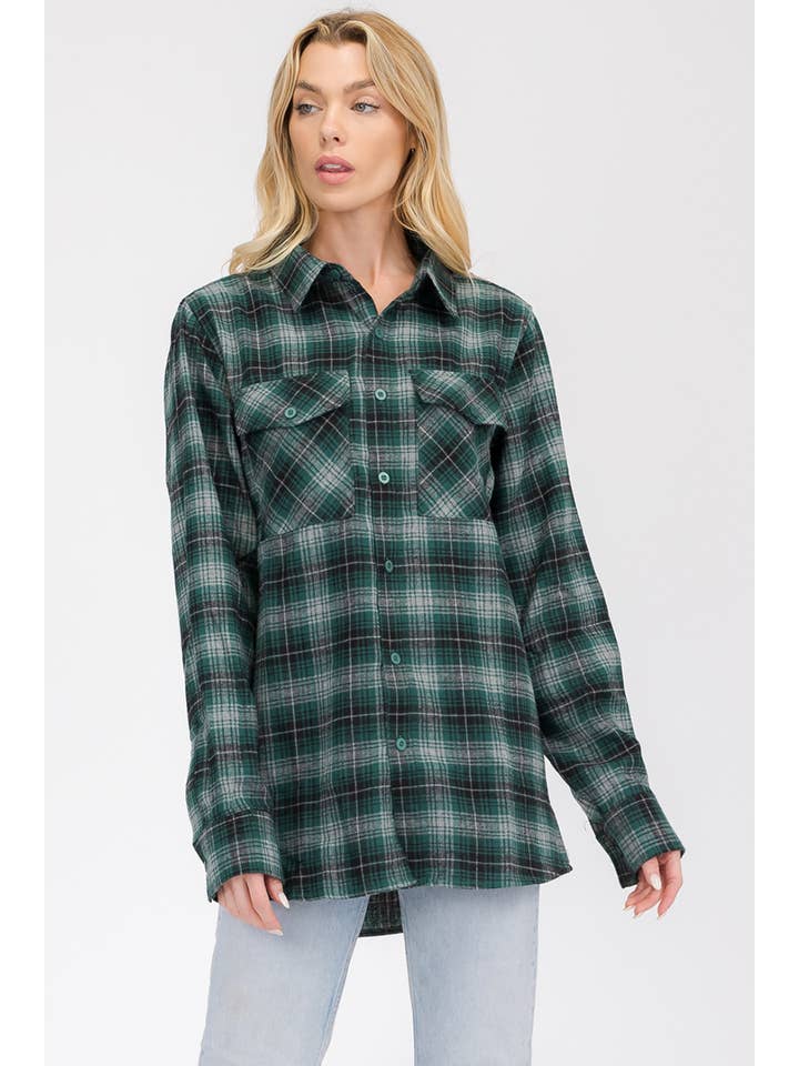 WEIV - Wholesale Button Down Shirt - Women's - FL102 Womens Boyfriend Flannel Checkered Plaid Long Sleeve4