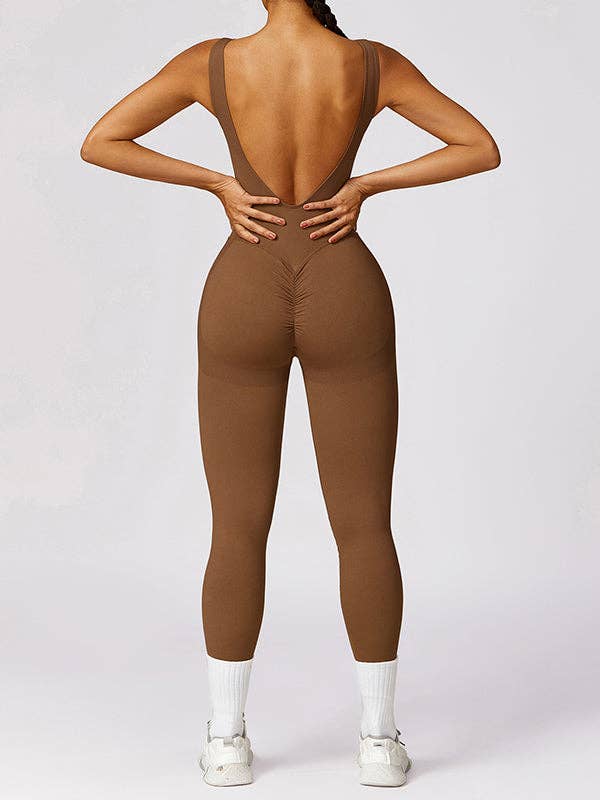 liqubit – wholesale Unitard – Women′s – Skinny Wrap Backless Solid Color V-Back Round-Neck Jumpsuits13