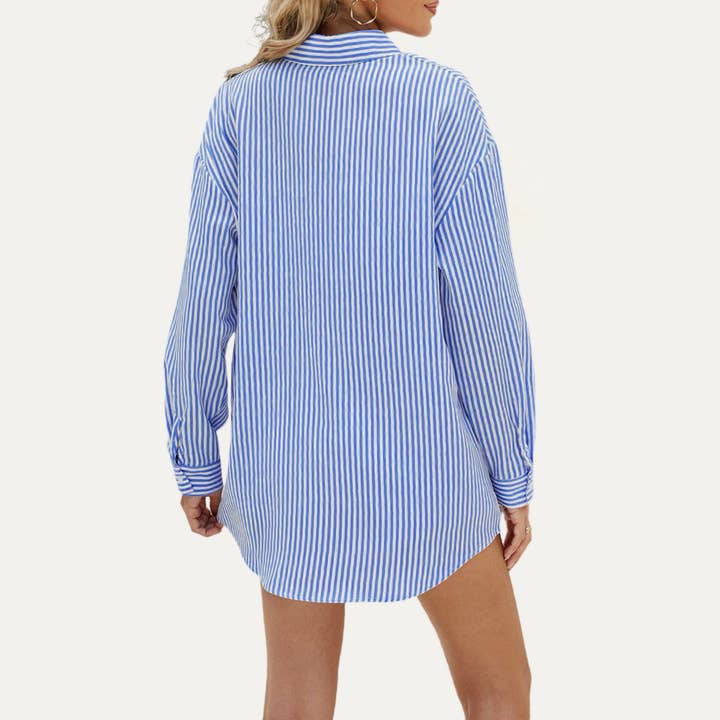 The Moment Collection - Wholesale Button Down Shirt - Women's - Actively Stripe Printed Long Sleeve Button-Up Shirt3