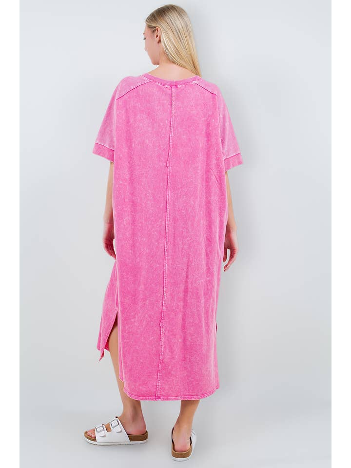 Hot Pink Mineral Wash Thermal Waffle Big Front Pocket Dress HD5709 for wholesale on Faire