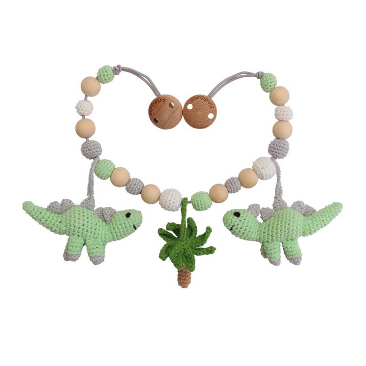 DINO gehaakte kinderwagenketting dinosaurus in mint voor wholesale door SindiBaba