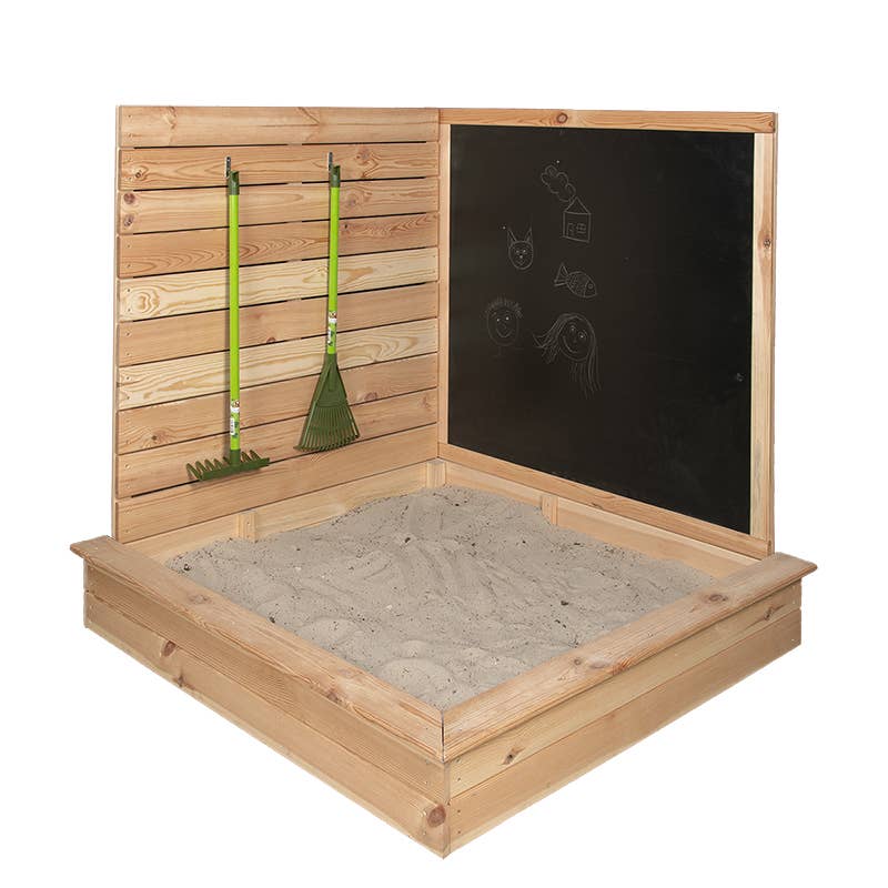 Esschert Design USA - Vente Jouet en bois – enfant - Bac à sable pour enfants avec tableau à craie1