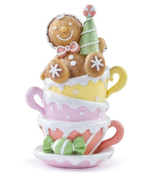 Dunn Deals - Wholesale Christmas Decoration - Santa's Sweet Shoppe Collection - 7.5" Gingerbread Man in 3-Teacups0