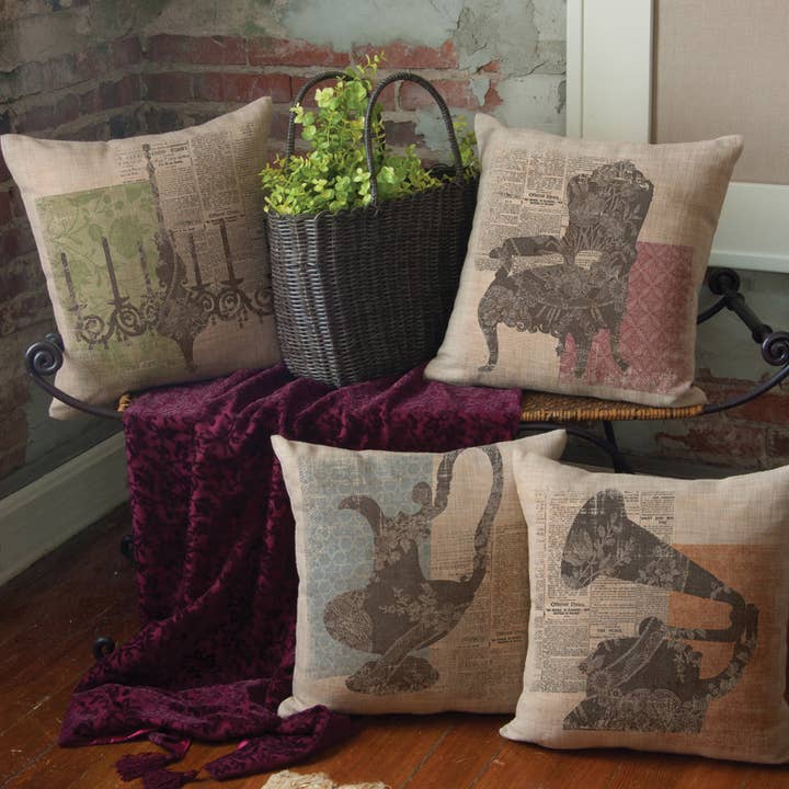 Heritage Lace - Wholesale Throw Pillow Cover - Silhouettes Gramophone 18x18 Polyester Pillow Cover Natural