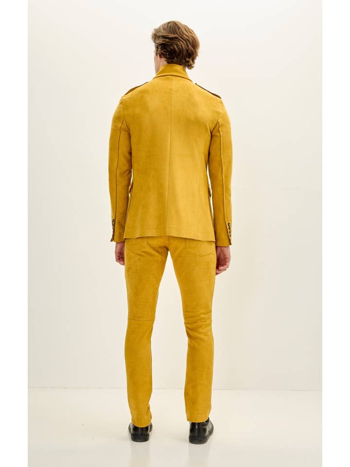 Men's Faux Suede Safari Jacket - Mustard for wholesale on Faire3