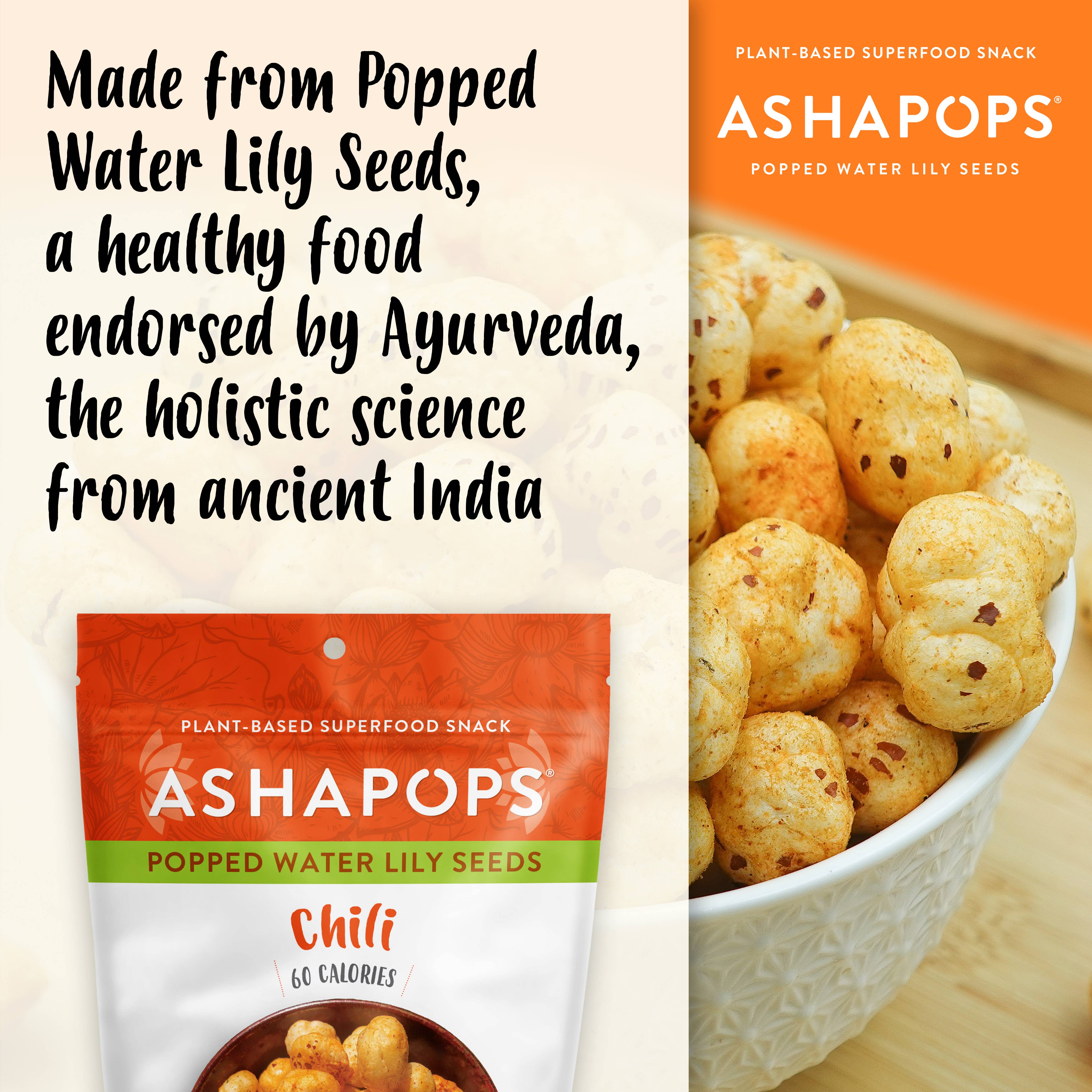 AshaPops - Wholesale Puffed Snack - 0.5oz Chili Lime - AshaPops Popped Water Lily Seeds5