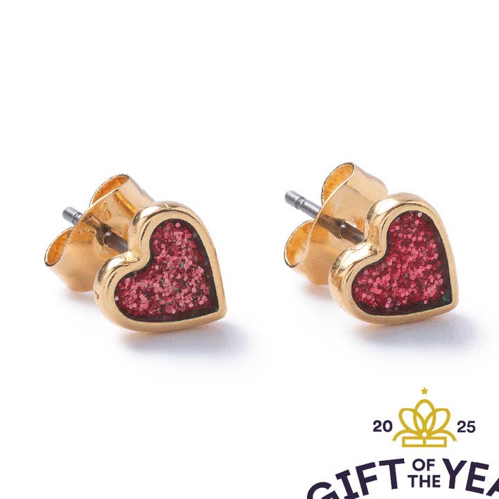 Sparkle Gold Heart Stud Earrings for wholesale by Carrie Elspeth Jewellery