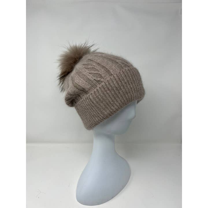 New, Cashmere Beanie Hat For Winter, Angora Fur Beanie, Fox Fur Pompom.christmas Gift for wholesale by FanakoStudioNYC