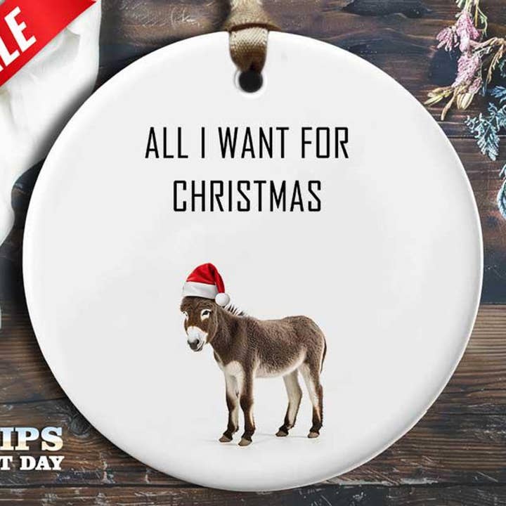 Funny Donkey Christmas Ornament - Donkey Wearing Christmas for wholesale by VenusArtsShop