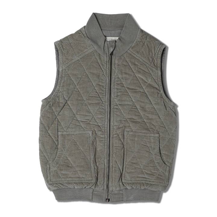 Organic Sleeveless Quilted Corduroy Jacket - Olive for wholesale by Makemake Organics