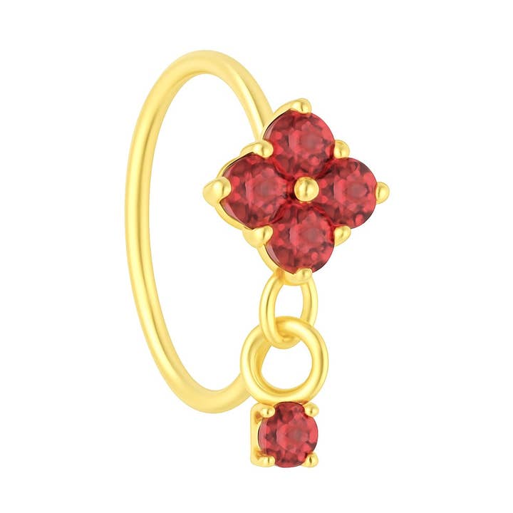 Red Square Small Gem Dangle Gold Nose Ring For Pierced Nose for wholesale by Ava’s Accessory Box