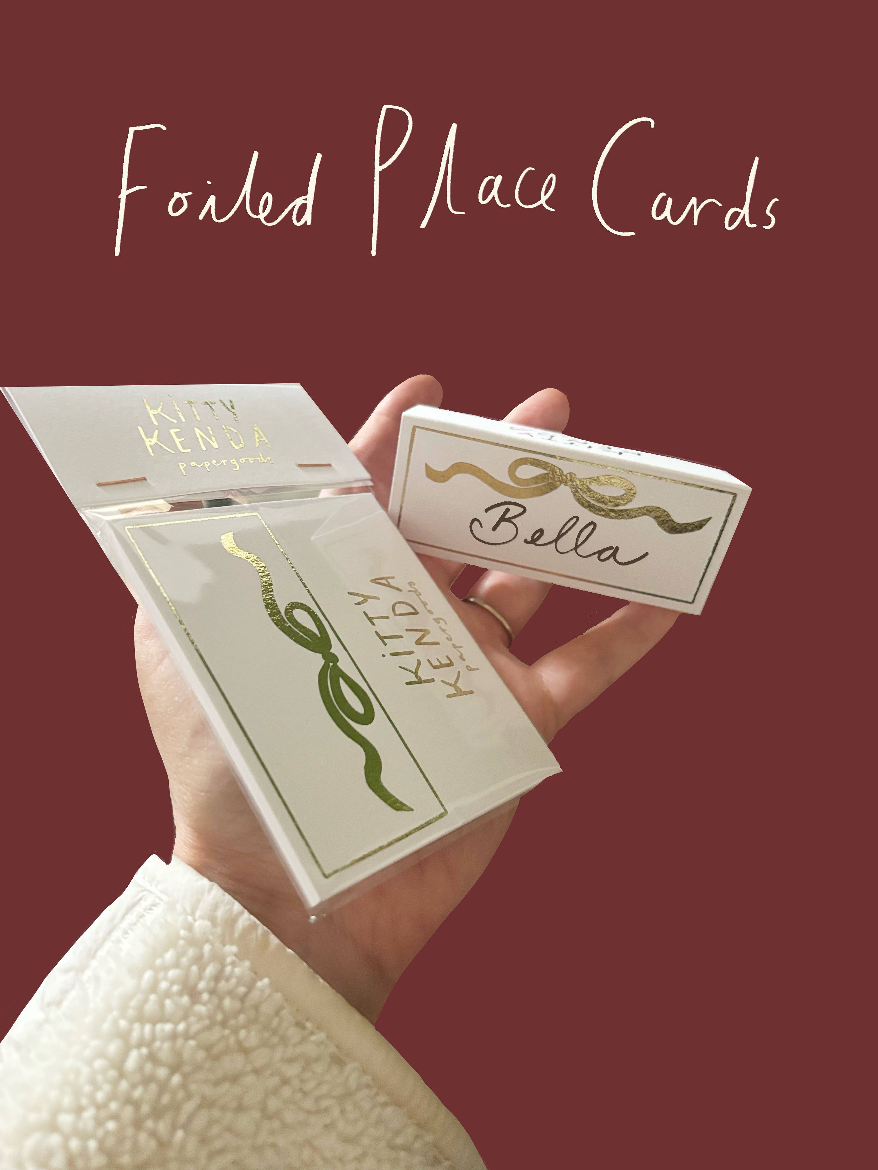 Kitty Kenda Papergoods - Wholesale Place Card / Place Holder - Gold Foiled Bow Place Setting Cards1