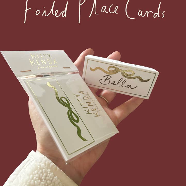 Kitty Kenda Papergoods - Wholesale Place Card / Place Holder - Gold Foiled Bow Place Setting Cards1