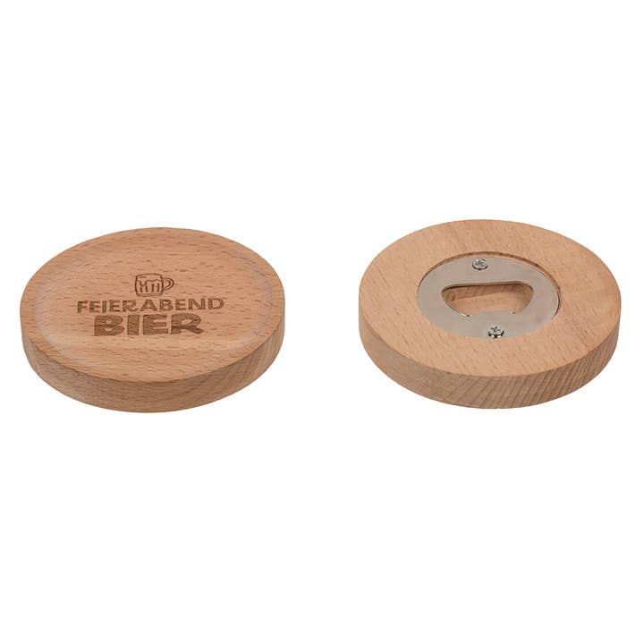 Wurm - Vente Sous-verre - Dessous de verre avec inscription et décapsuleur en bois, 4 fois, naturel (L/H/P) 8x1x8cm 24 pièces en présentoir9