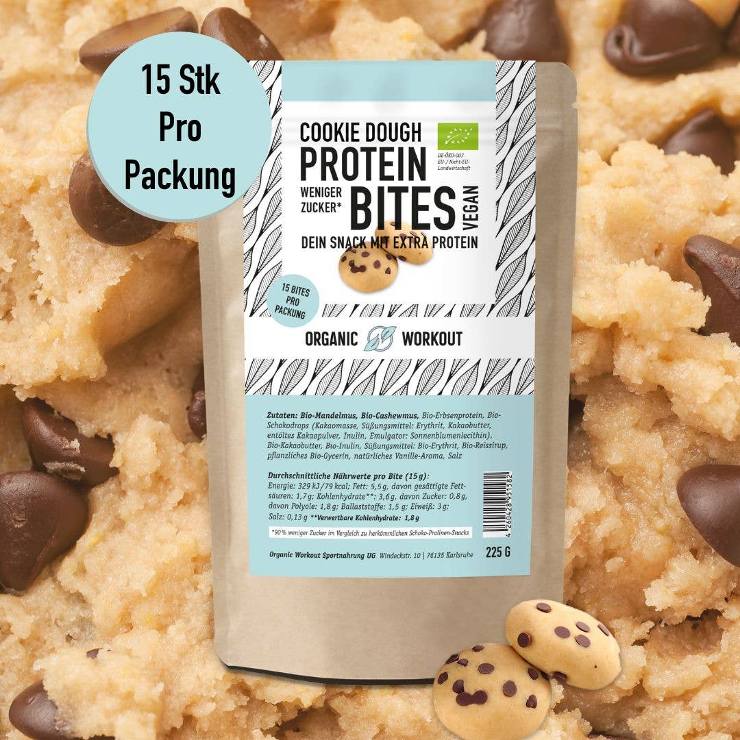 Organic Workout – wholesale Snack bar – Cookie Dough NomNoms - Protein Bites - Chocolate Chip, organic, vegan with organic erythritol and organic pea protein6