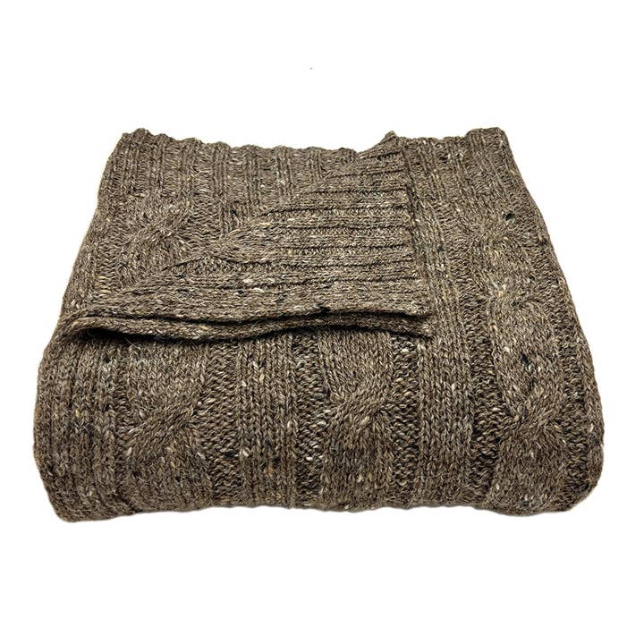 Mocha Cable Knit Alpaca Throw for wholesale by SLATE + SALT