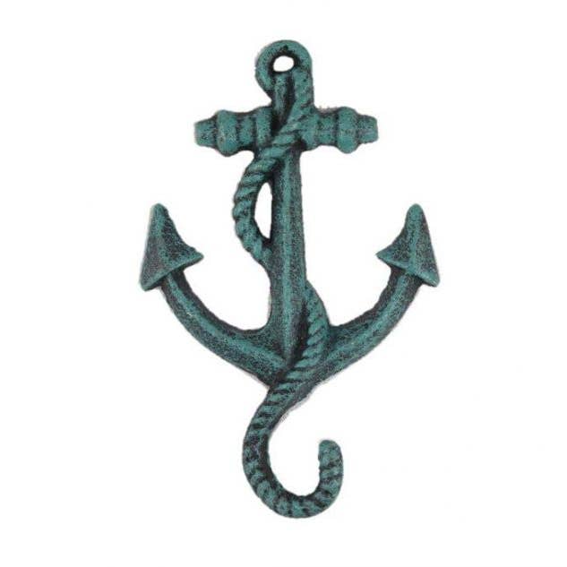 Seaworn Blue Cast Iron Anchor Hook 5" for wholesale by Hampton Ironworks