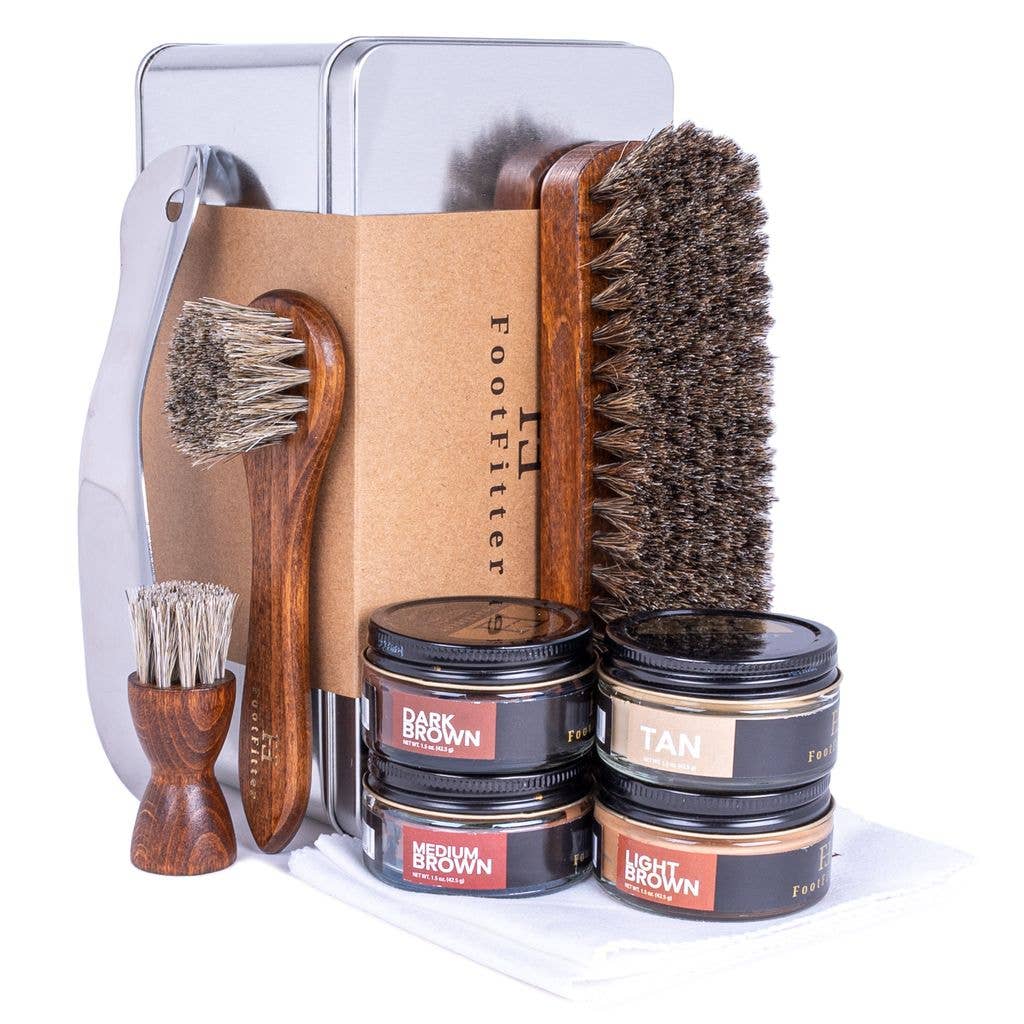 Black FootFitter Shoe Shine Brush & Polishing Set - Classic or Browns for wholesale on Faire1