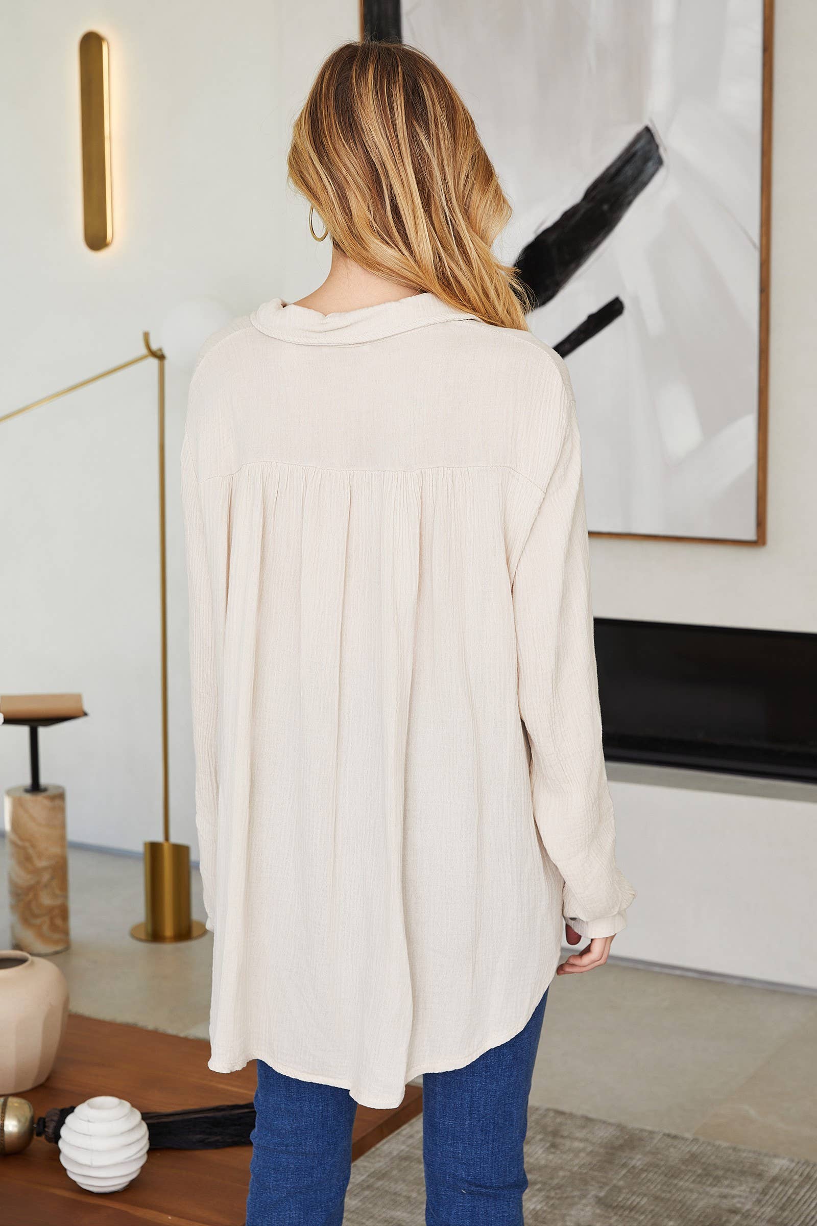 MILIO MILANO - Wholesale Button Down Shirt - Women's - COTTON GAUZE BUTTON-DOWN SHIRT (67978-BEIGE)2