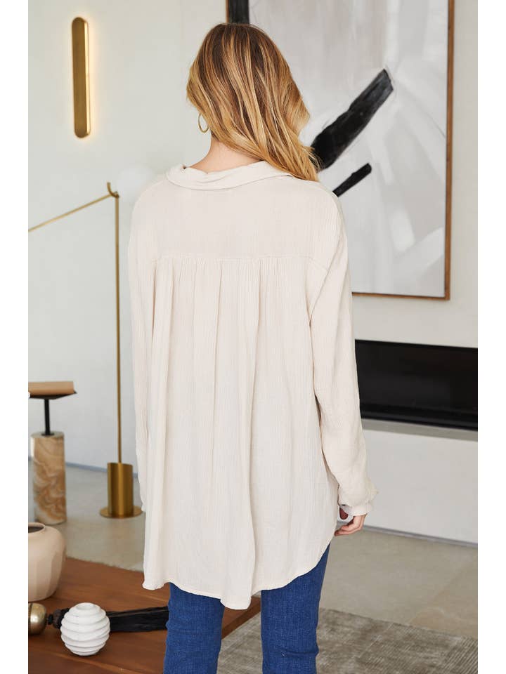 MILIO MILANO - Wholesale Button Down Shirt - Women's - COTTON GAUZE BUTTON-DOWN SHIRT (67978-BEIGE)2