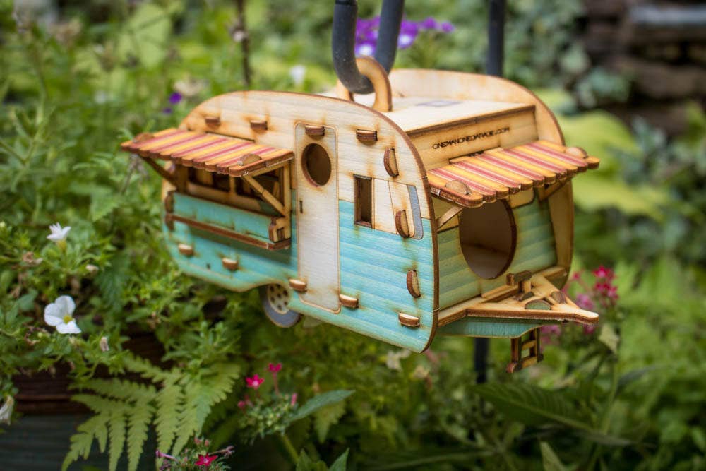 One Man One Garage - Wholesale Bird House - Vintage Camper Bird House Scale model playset you can build and use! Bring back the love of travel!2