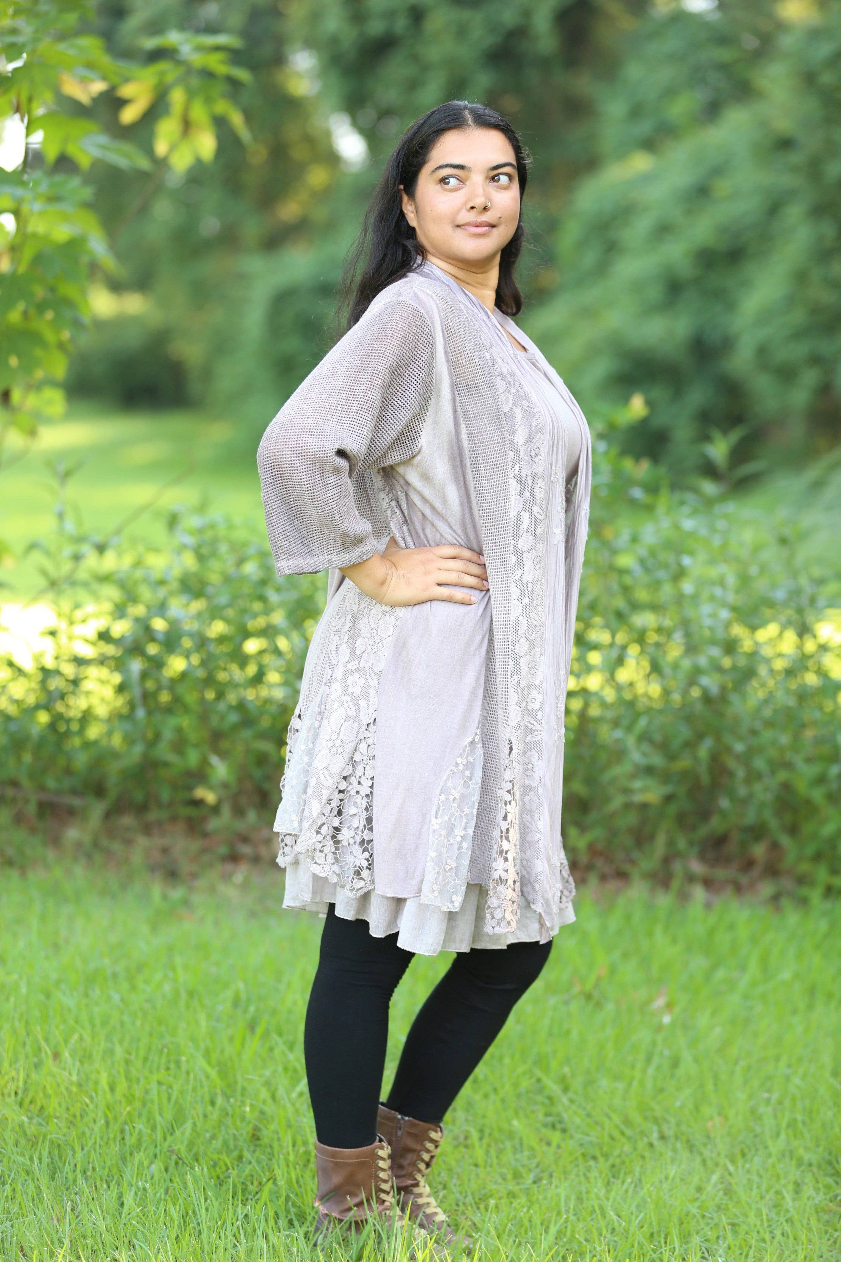 Sacred Threads - Wholesale Tunic - Women's - Whispering Dove Lace Cotton Blend Cardigan Set1